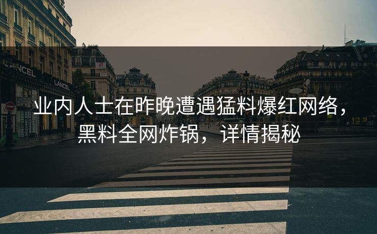 业内人士在昨晚遭遇猛料爆红网络，黑料全网炸锅，详情揭秘