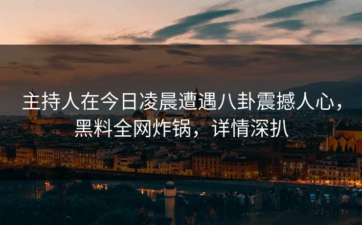 主持人在今日凌晨遭遇八卦震撼人心，黑料全网炸锅，详情深扒
