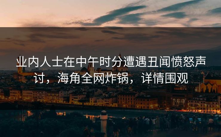 业内人士在中午时分遭遇丑闻愤怒声讨，海角全网炸锅，详情围观