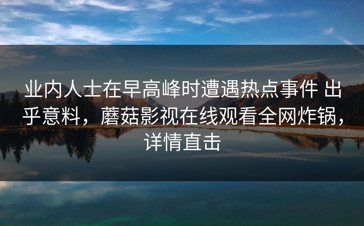 业内人士在早高峰时遭遇热点事件 出乎意料，蘑菇影视在线观看全网炸锅，详情直击